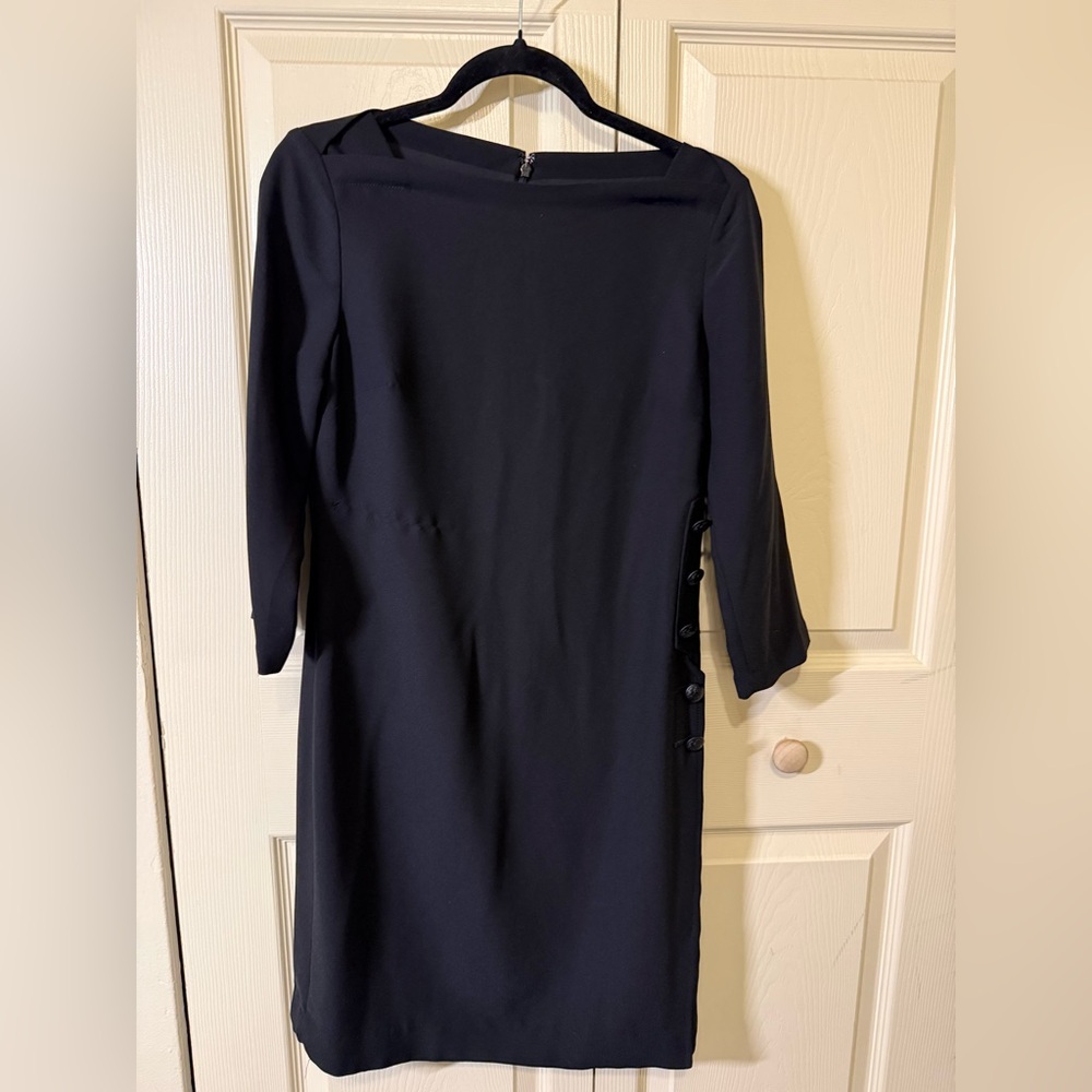 Banana Republic Black Architect Sheath Dress 3/4 Sleeve Side Button Career